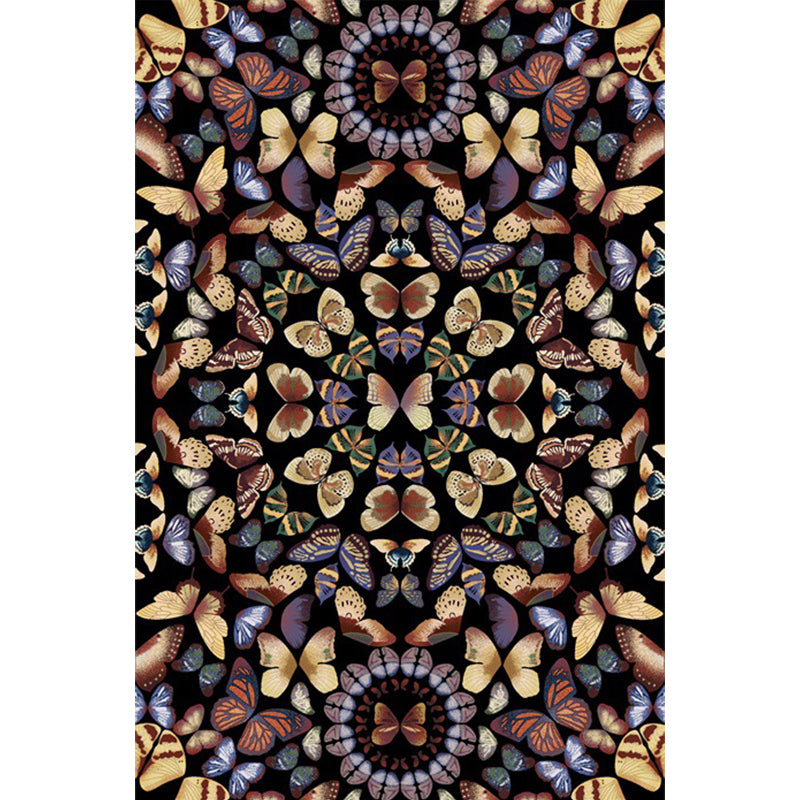 Black and White Vintage Rug Polyester Butterfly Pattern Rug Washable Non-Slip Backing Carpet for Living Room Clearhalo 'Area Rug' 'Rugs' 'Vintage' Rug' 1635738
