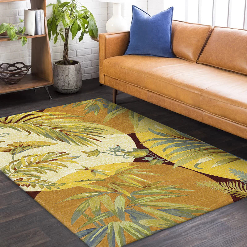 Retro Leaf Pattern Rug Yellow Classic Rug Polyester Washable Non-Slip Backing Area Rug for Living Room Yellow Clearhalo 'Area Rug' 'Rugs' 'Vintage' Rug' 1635760
