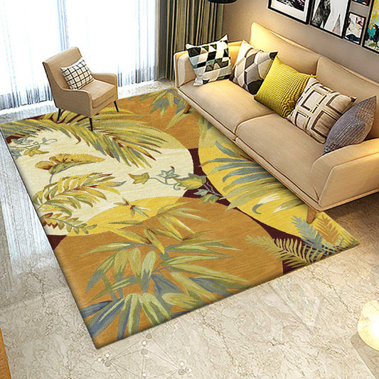 Retro Leaf Pattern Rug Yellow Classic Rug Polyester Washable Non-Slip Backing Area Rug for Living Room Clearhalo 'Area Rug' 'Rugs' 'Vintage' Rug' 1635761