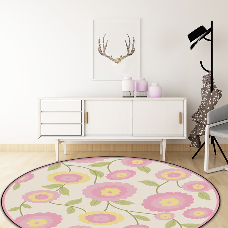 Pink French Country Rug Polyester Floral and Leaf Pattern Rug Washable Non-Slip Backing Carpet for Living Room Pink Clearhalo 'Area Rug' 'French Country' 'Rugs' Rug' 1635776