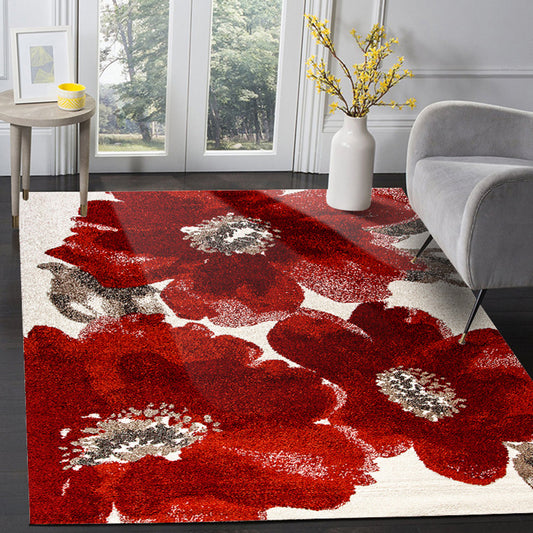 Red French Country Rug Polyester Floral Pattern Rug Washable Non-Slip Backing Carpet for Living Room Red Clearhalo 'Area Rug' 'French Country' 'Rugs' Rug' 1635784