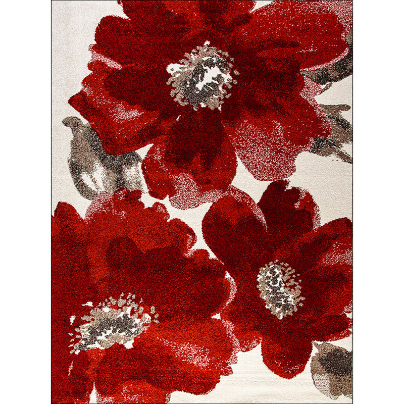 Red French Country Rug Polyester Floral Pattern Rug Washable Non-Slip Backing Carpet for Living Room Clearhalo 'Area Rug' 'French Country' 'Rugs' Rug' 1635786
