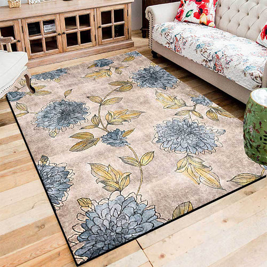 French Country Floral Pattern Rug with Leaf Light Brown and Blue Polyester Rug Machine Washable Non-Slip Area Rug for Bedroom Light Brown Clearhalo 'Area Rug' 'French Country' 'Rugs' Rug' 1635792