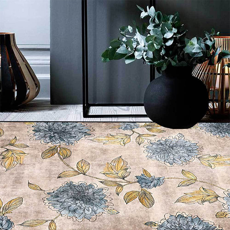 French Country Floral Pattern Rug with Leaf Light Brown and Blue Polyester Rug Machine Washable Non-Slip Area Rug for Bedroom Clearhalo 'Area Rug' 'French Country' 'Rugs' Rug' 1635793