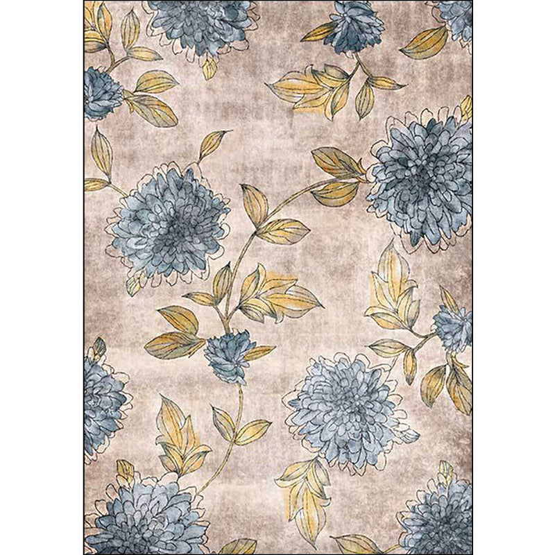 French Country Floral Pattern Rug with Leaf Light Brown and Blue Polyester Rug Machine Washable Non-Slip Area Rug for Bedroom Clearhalo 'Area Rug' 'French Country' 'Rugs' Rug' 1635794