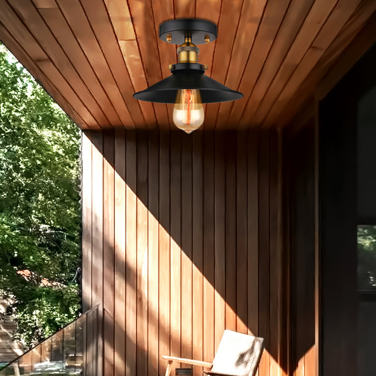 Black/Rust Cone Shade Semi Flush Mount Retro Stylish Metallic 1 Head Balcony Close to Ceiling Lighting Clearhalo 'Ceiling Lights' 'Close To Ceiling Lights' 'Close to ceiling' 'Flush mount' 'Industrial Flush Mount' Lighting' 16359