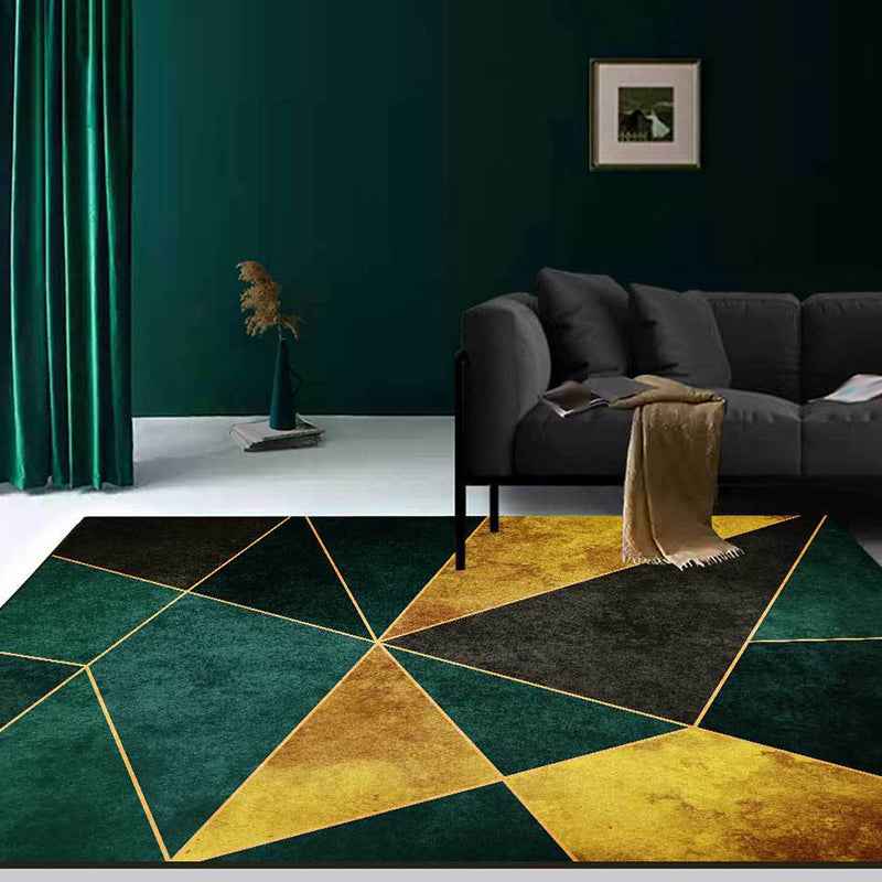 Simple Geometric Pattern Rug Green and Golden Nordic Rug Polyester Washable Anti-Slip Backing Area Rug for Living Room Dark Green Clearhalo 'Area Rug' 'Modern' 'Rugs' Rug' 1635968