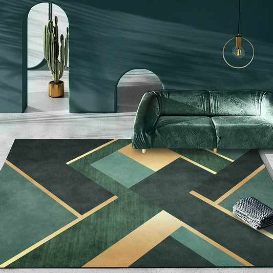 Nordic Geometric Pattern Rug Green and Golden Polyester Rug Machine Washable Non-Slip Area Rug for Bedroom Green Clearhalo 'Area Rug' 'Modern' 'Rugs' Rug' 1635976