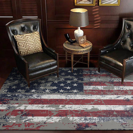 Red and Blue Modern Rug Polyester USA Flag Pattern Rug Washable Non-Slip Backing Carpet for Living Room Clearhalo 'Area Rug' 'Modern' 'Rugs' Rug' 1636001