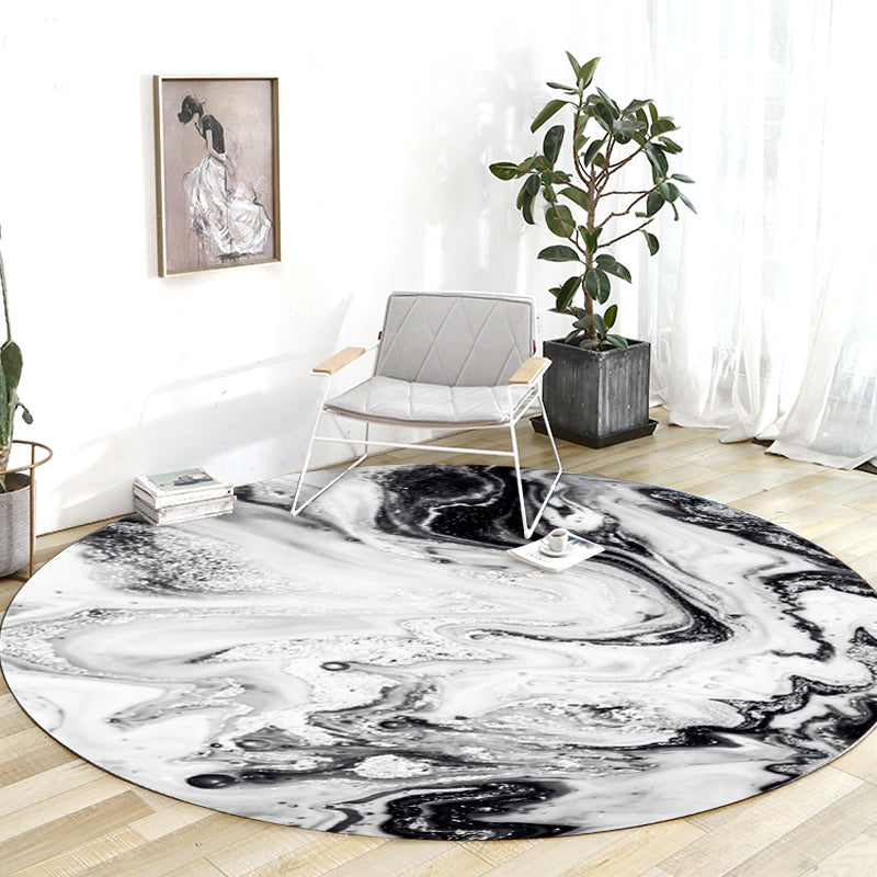 Black and White Bedroom Rug Modern Abstract Oil Painting Pattern Area Rug Polyester Anti-Slip Washable Carpet Black-White Design 2 Clearhalo 'Area Rug' 'Modern' 'Rugs' Rug' 1636015