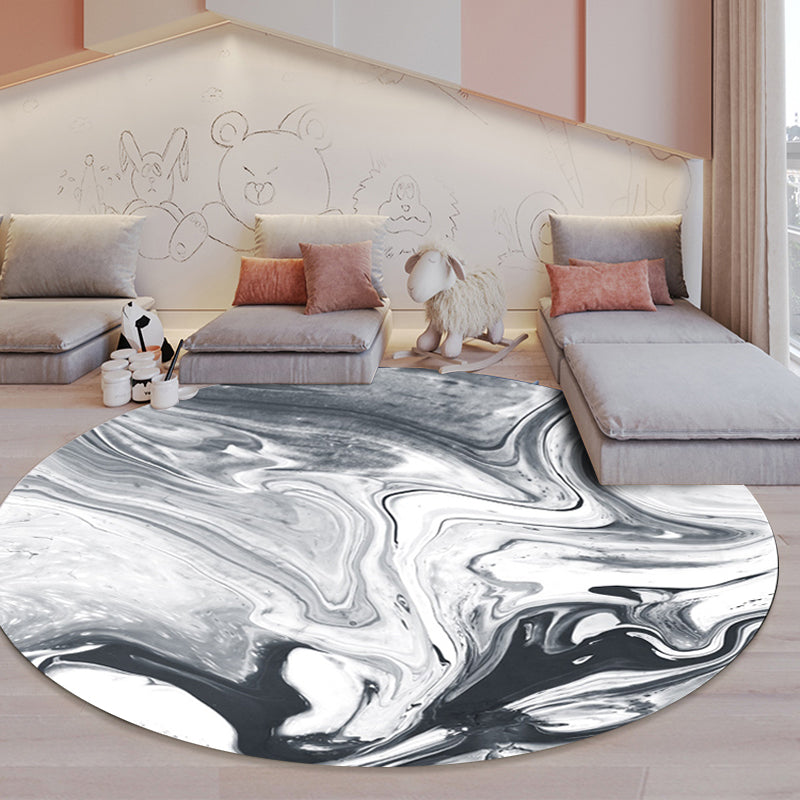 Black and White Bedroom Rug Modern Abstract Oil Painting Pattern Area Rug Polyester Anti-Slip Washable Carpet Black-White Design 4 Clearhalo 'Area Rug' 'Modern' 'Rugs' Rug' 1636029