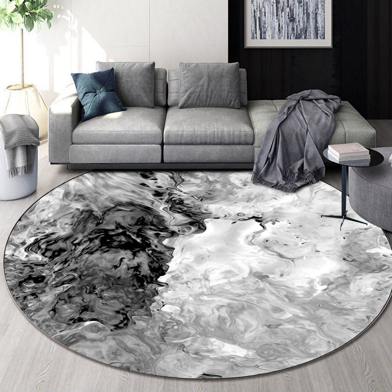 Black and White Bedroom Rug Modern Abstract Oil Painting Pattern Area Rug Polyester Anti-Slip Washable Carpet Black-White Design 5 Clearhalo 'Area Rug' 'Modern' 'Rugs' Rug' 1636036