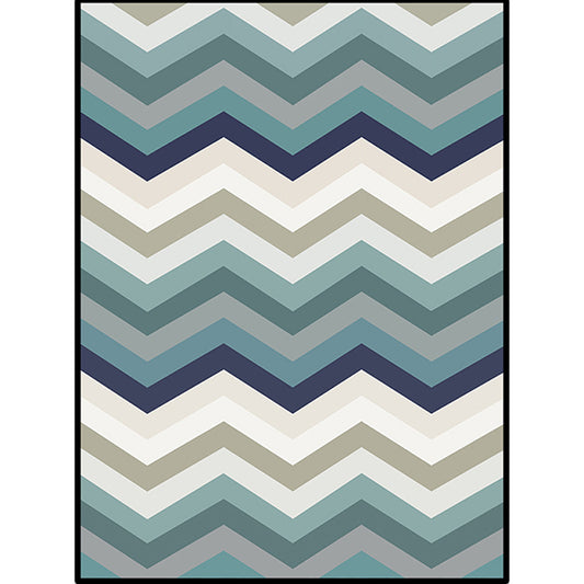 Blue Bedroom Rug Novelty Geometric Wave Pattern Area Rug Polyester Stain-Resistant Carpet