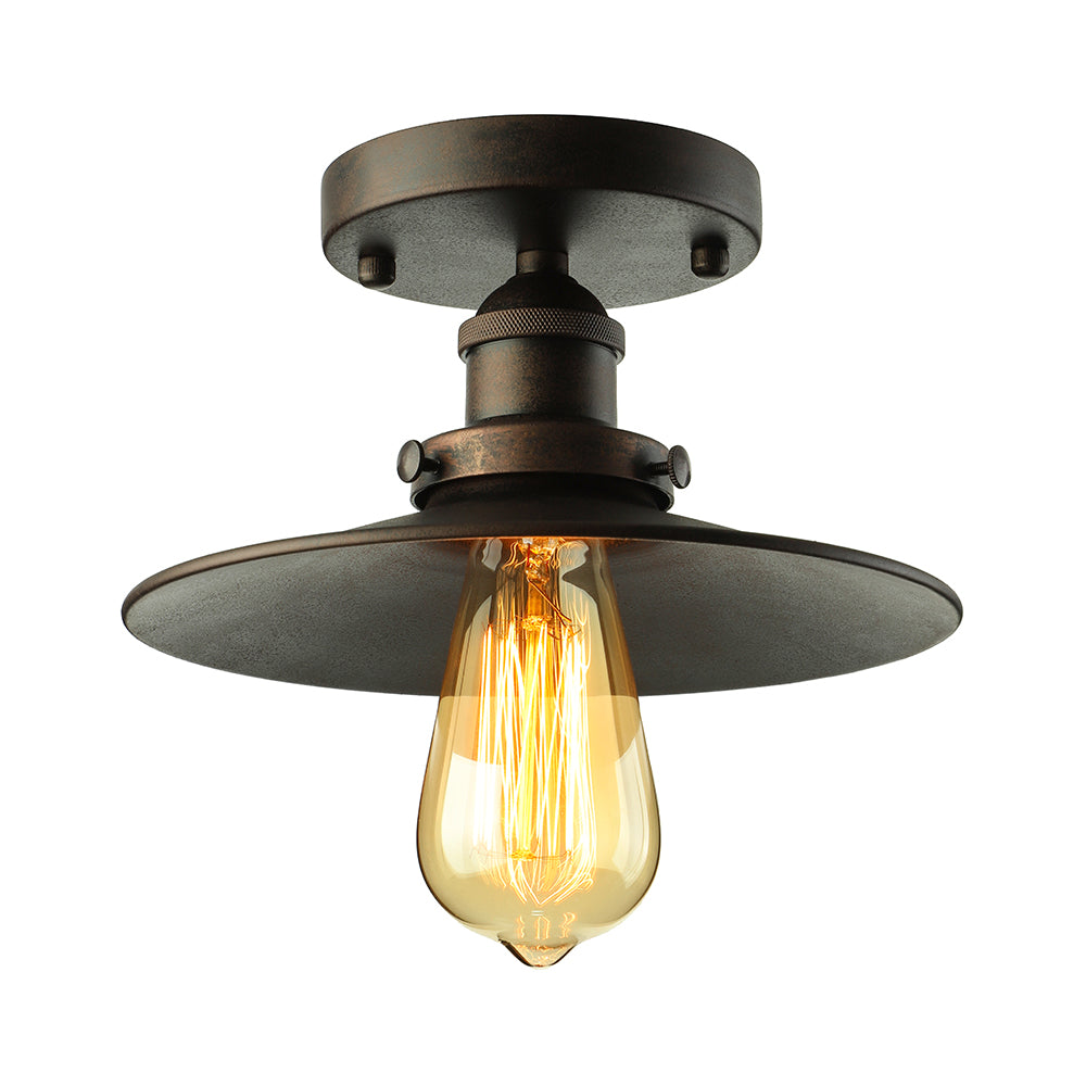Black/Rust Cone Shade Semi Flush Mount Retro Stylish Metallic 1 Head Balcony Close to Ceiling Lighting Rust Clearhalo 'Ceiling Lights' 'Close To Ceiling Lights' 'Close to ceiling' 'Flush mount' 'Industrial Flush Mount' Lighting' 16362