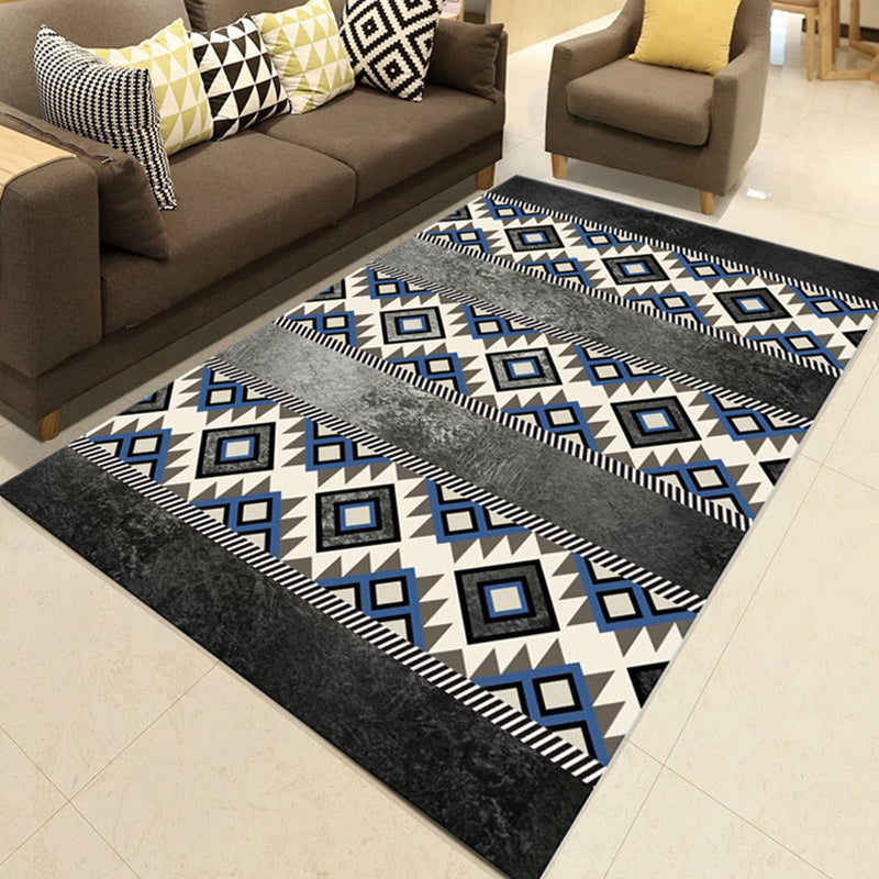 Southwestern Living Room Rug in Black and Blue Geometric Diamond Print Rug Polyester Non-Slip Area Rug Black Clearhalo 'Area Rug' 'Rugs' 'Southwestern' Rug' 1636202