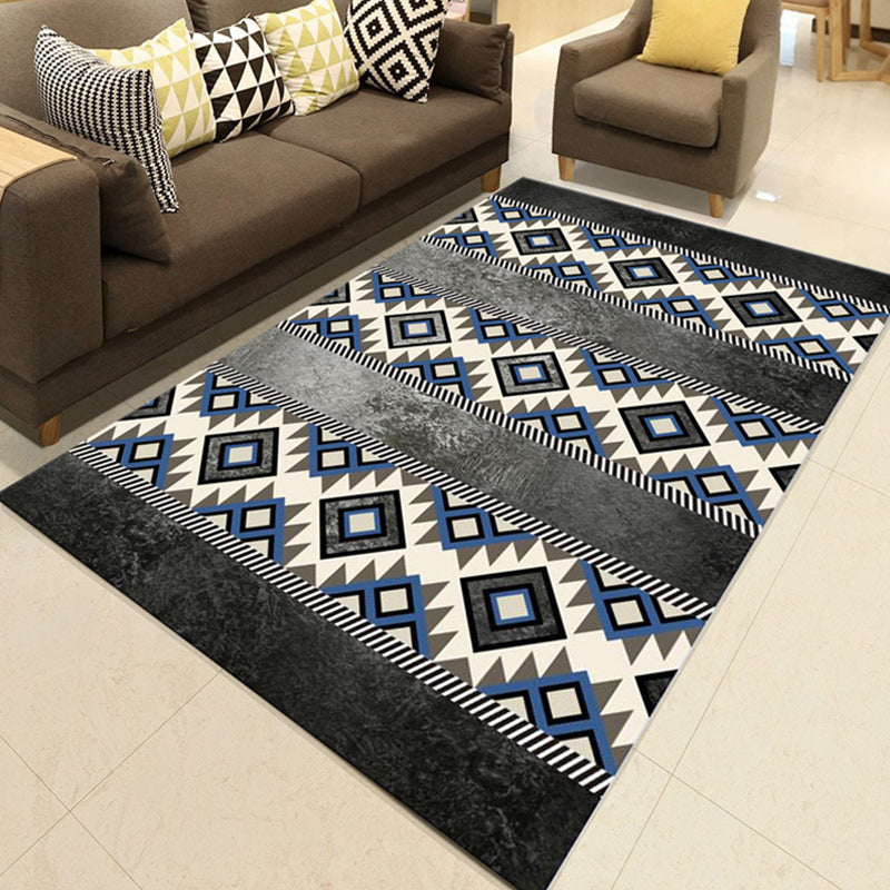 Southwestern Living Room Rug in Black and Blue Geometric Diamond Print Rug Polyester Non-Slip Area Rug Black Clearhalo 'Area Rug' 'Rugs' 'Southwestern' Rug' 1636202
