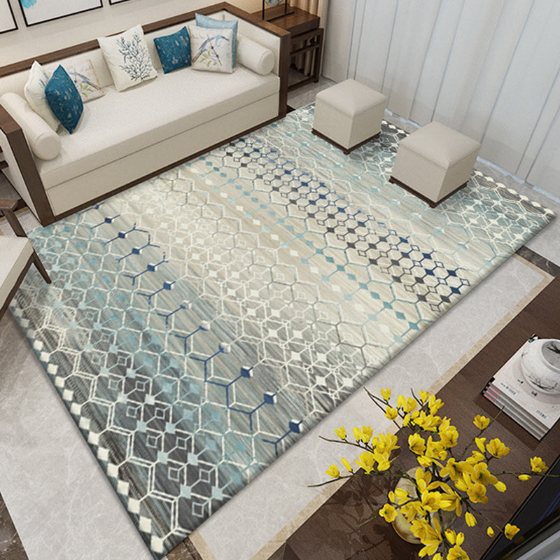 Americana Southwestern Rug in Grey and White Geometry Floral Pattern Rug Polyester Non-Slip Carpet for Home Decoration Light Blue Clearhalo 'Area Rug' 'Rugs' 'Southwestern' Rug' 1636214