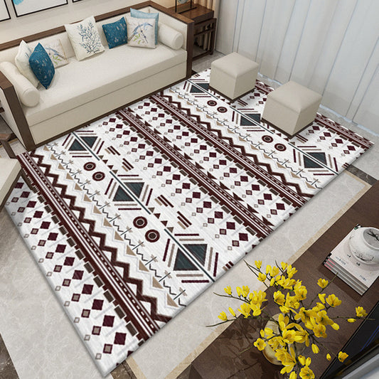 Americana Southwestern Rug in Grey and White Geometry Floral Pattern Rug Polyester Non-Slip Carpet for Home Decoration White Clearhalo 'Area Rug' 'Rugs' 'Southwestern' Rug' 1636220