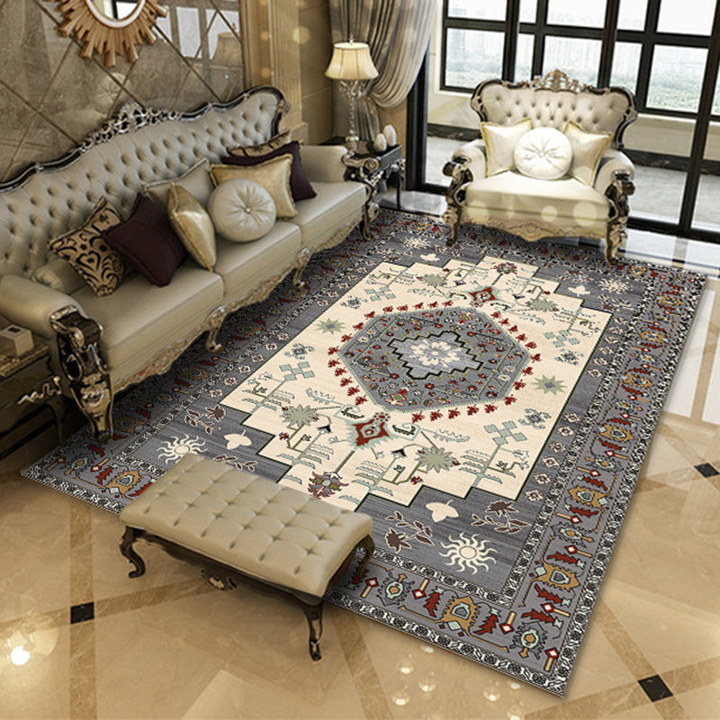 Americana Southwestern Rug in Grey and White Geometry Floral Pattern Rug Polyester Non-Slip Carpet for Home Decoration Grey Clearhalo 'Area Rug' 'Rugs' 'Southwestern' Rug' 1636232
