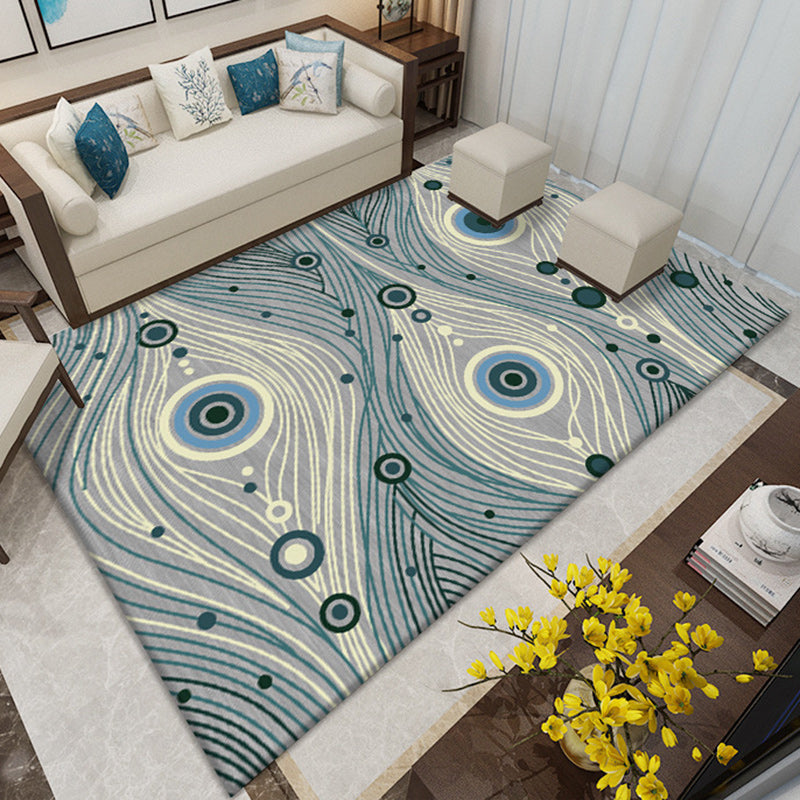 Southwestern Living Room Rug in White and Blue Circle Line Print Rug Polyester Stain-Resistant Area Rug Light Blue Clearhalo 'Area Rug' 'Rugs' 'Southwestern' Rug' 1636238