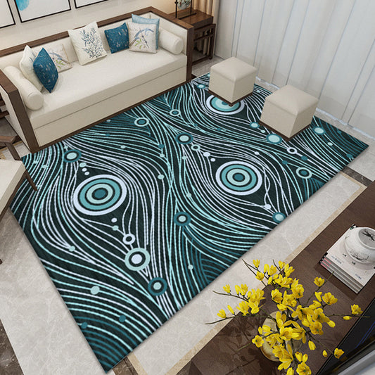 Southwestern Living Room Rug in White and Blue Circle Line Print Rug Polyester Stain-Resistant Area Rug Dark Blue Clearhalo 'Area Rug' 'Rugs' 'Southwestern' Rug' 1636244