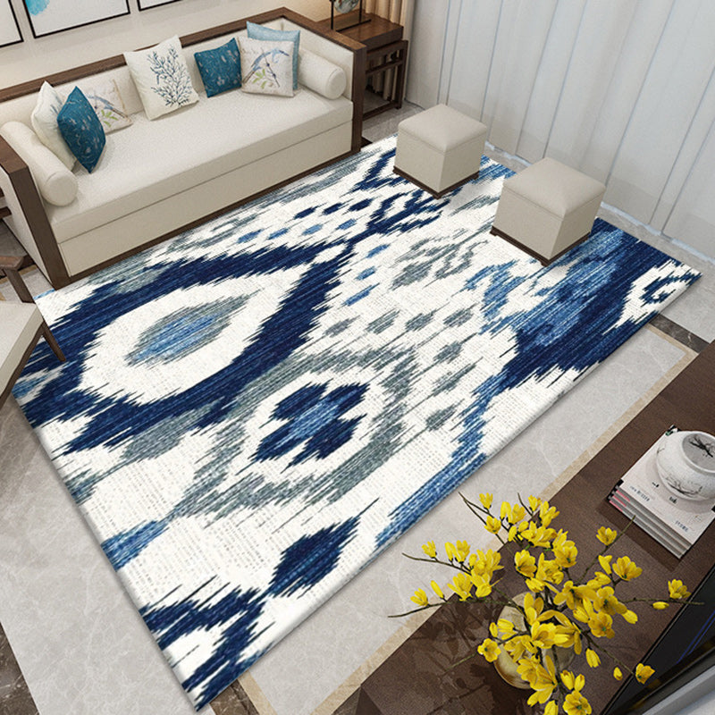 Southwestern Living Room Rug in White and Blue Circle Line Print Rug Polyester Stain-Resistant Area Rug White Clearhalo 'Area Rug' 'Rugs' 'Southwestern' Rug' 1636250