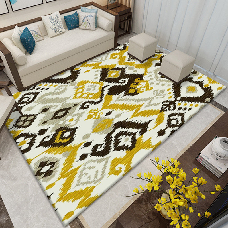 Southwestern Living Room Rug in White and Blue Circle Line Print Rug Polyester Stain-Resistant Area Rug Yellow Clearhalo 'Area Rug' 'Rugs' 'Southwestern' Rug' 1636256