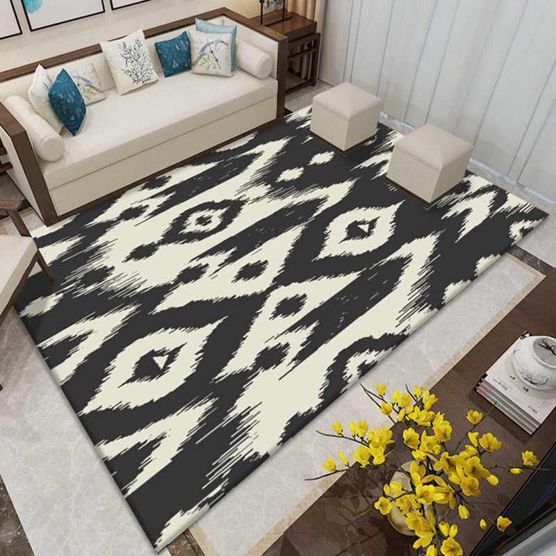 Southwestern Living Room Rug in White and Blue Circle Line Print Rug Polyester Stain-Resistant Area Rug Black Clearhalo 'Area Rug' 'Rugs' 'Southwestern' Rug' 1636262