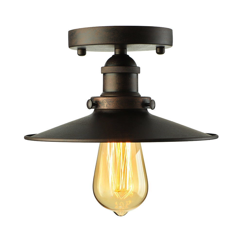 Black/Rust Cone Shade Semi Flush Mount Retro Stylish Metallic 1 Head Balcony Close to Ceiling Lighting Clearhalo 'Ceiling Lights' 'Close To Ceiling Lights' 'Close to ceiling' 'Flush mount' 'Industrial Flush Mount' Lighting' 16363