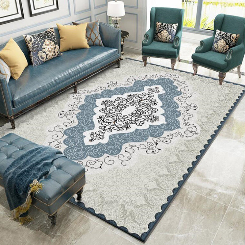 Mediterranean Moroccan Rug in Blue and Grey Medallion Motif Pattern Rug Polyester Non-Slip Carpet for Home Decoration Blue Clearhalo 'Area Rug' 'Moroccan' 'Rugs' Rug' 1636300