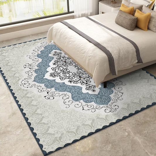 Mediterranean Moroccan Rug in Blue and Grey Medallion Motif Pattern Rug Polyester Non-Slip Carpet for Home Decoration Clearhalo 'Area Rug' 'Moroccan' 'Rugs' Rug' 1636301