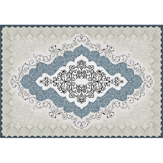 Mediterranean Moroccan Rug in Blue and Grey Medallion Motif Pattern Rug Polyester Non-Slip Carpet for Home Decoration Clearhalo 'Area Rug' 'Moroccan' 'Rugs' Rug' 1636302