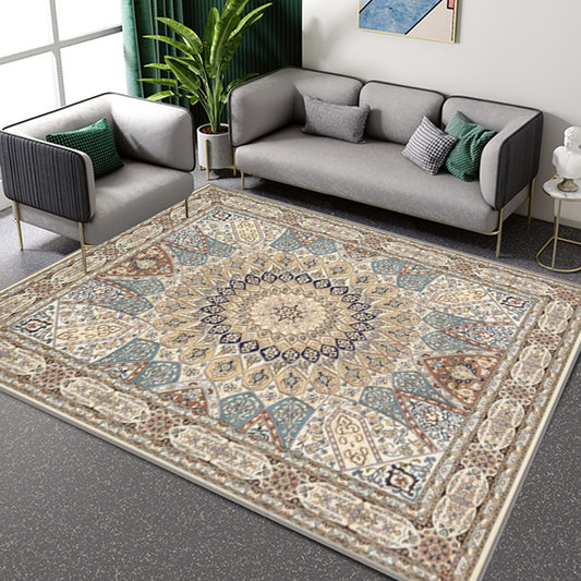 Brown Bedroom Rug Moroccan Medallion Pattern Area Rug Polyester Anti-Slip Machine Washable Carpet Brown Clearhalo 'Area Rug' 'Moroccan' 'Rugs' Rug' 1636308