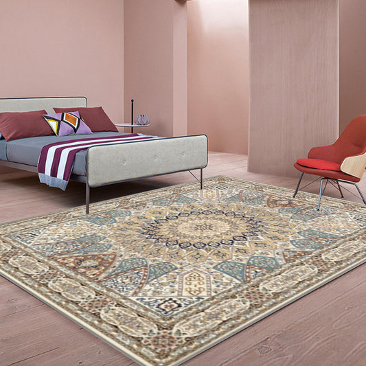 Brown Bedroom Rug Moroccan Medallion Pattern Area Rug Polyester Anti-Slip Machine Washable Carpet Clearhalo 'Area Rug' 'Moroccan' 'Rugs' Rug' 1636310