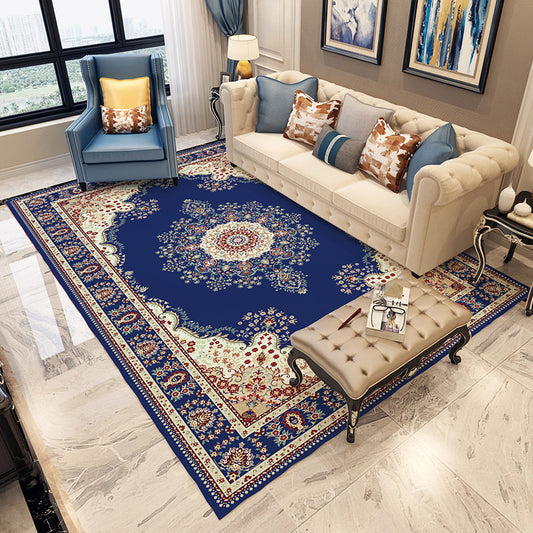 Blue and Grey Bedroom Rug Moroccan Medallion Floral Pattern Area Rug Polyester Anti-Slip Washable Carpet Dark Blue Clearhalo 'Area Rug' 'Moroccan' 'Rugs' Rug' 1636328