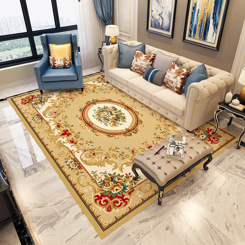 Blue and Grey Bedroom Rug Moroccan Medallion Floral Pattern Area Rug Polyester Anti-Slip Washable Carpet Yellow Clearhalo 'Area Rug' 'Moroccan' 'Rugs' Rug' 1636334