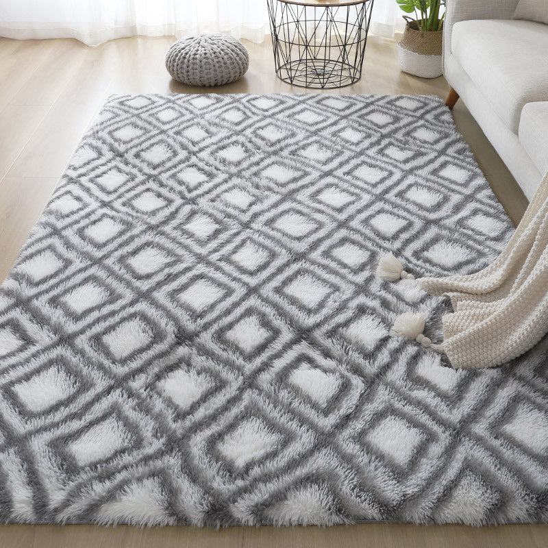 Casual Living Room Rug in Blue and Grey Plaid Pattern Rug Polyester Washable Stain-Resistant Area Rug White Clearhalo 'Area Rug' 'Casual' 'Rugs' Rug' 1636420