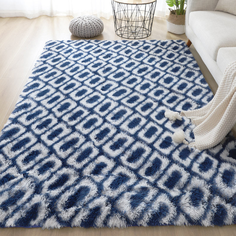 Casual Living Room Rug in Blue and Grey Plaid Pattern Rug Polyester Washable Stain-Resistant Area Rug Blue Clearhalo 'Area Rug' 'Casual' 'Rugs' Rug' 1636425