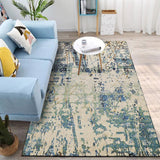 Ivory and Teal Bedroom Rug Modern Abstract Pattern Area Rug Polyester Pet Friendly Washable Carpet
