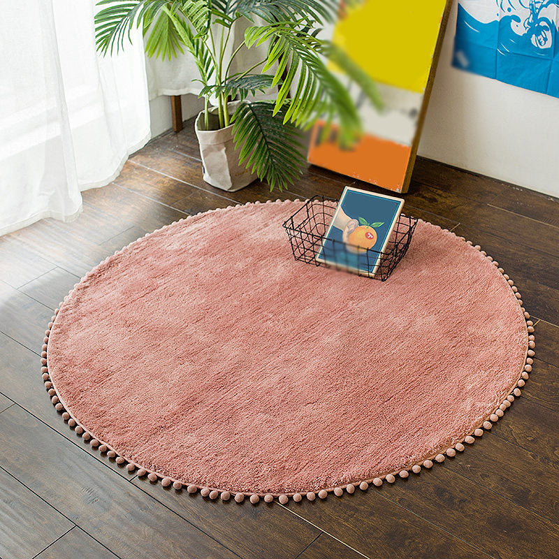 Casual Plain Rug Blue and Pink Polyester Rug Machine Washable Fringe Non-Slip Area Rug for Bedroom Red 3'11" x 3'11" Clearhalo 'Area Rug' 'Casual' 'Rugs' Rug' 1636540