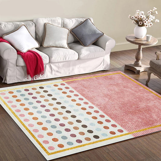 Modern Living Room Rug in Pink and Grey Color Block Dots Stripe Print Rug Polyester Non-Slip Backing Area Rug Clearhalo 'Area Rug' 'Modern' 'Rugs' Rug' 1636703