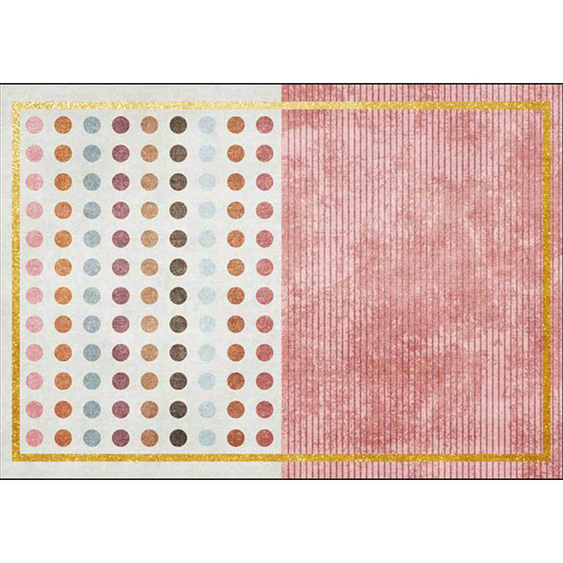 Modern Living Room Rug in Pink and Grey Color Block Dots Stripe Print Rug Polyester Non-Slip Backing Area Rug Clearhalo 'Area Rug' 'Modern' 'Rugs' Rug' 1636704