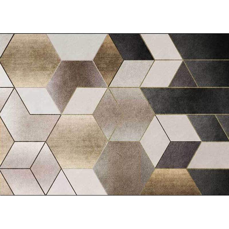 Brown and Black Bedroom Rug Modern Geometry Hexagon Triangle Pattern Area Rug Polyester Washable Carpet Clearhalo 'Area Rug' 'Modern' 'Rugs' Rug' 1636749