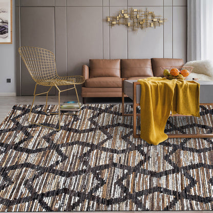 Brown Bedroom Rug Novelty Geometry Stripe Wave Pattern Area Rug Polyester Anti-Slip Backing Carpet Brown Clearhalo 'Area Rug' 'Rug' 1636782