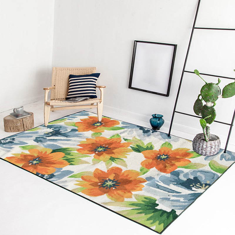 French Country Living Room Rug in Blue and Orange Floral Print Rug Polyester Pet Friendly Washable Area Rug Yellow Clearhalo 'Area Rug' 'French Country' 'Rugs' Rug' 1636809