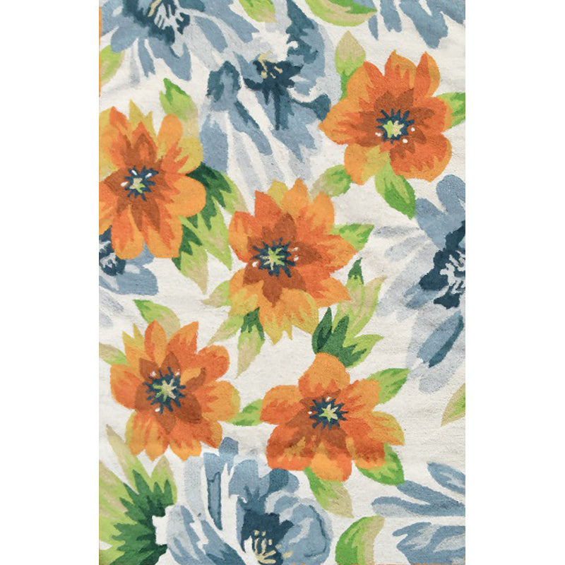 French Country Living Room Rug in Blue and Orange Floral Print Rug Polyester Pet Friendly Washable Area Rug Clearhalo 'Area Rug' 'French Country' 'Rugs' Rug' 1636811