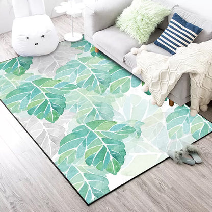 Green and White Bedroom Rug Tropical Botanical Leaf Pattern Area Rug Polyester Stain-Resistant Washable Carpet Green Clearhalo 'Area Rug' 'Rug' 1636818