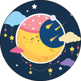 Blue Child's Room Rug Kids Fairy Tales Moon Stars Pattern Area Rug Polyester Anti-Slip Backing Carpet
