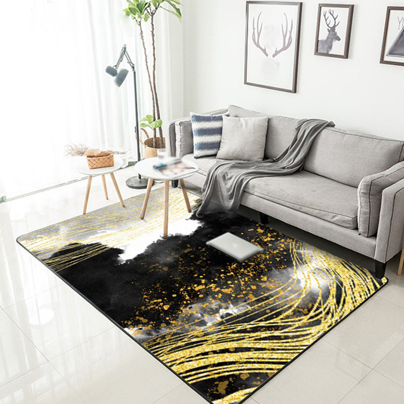 Black and White Bedroom Rug Modern Abstract Ink Painting Line Bird Pattern Area Rug Polyester Washable Carpet Black-White Design 1 Clearhalo 'Area Rug' 'Modern' 'Rugs' Rug' 1636876
