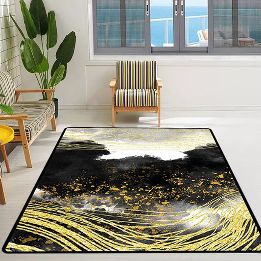 Black and White Bedroom Rug Modern Abstract Ink Painting Line Bird Pattern Area Rug Polyester Washable Carpet Clearhalo 'Area Rug' 'Modern' 'Rugs' Rug' 1636877